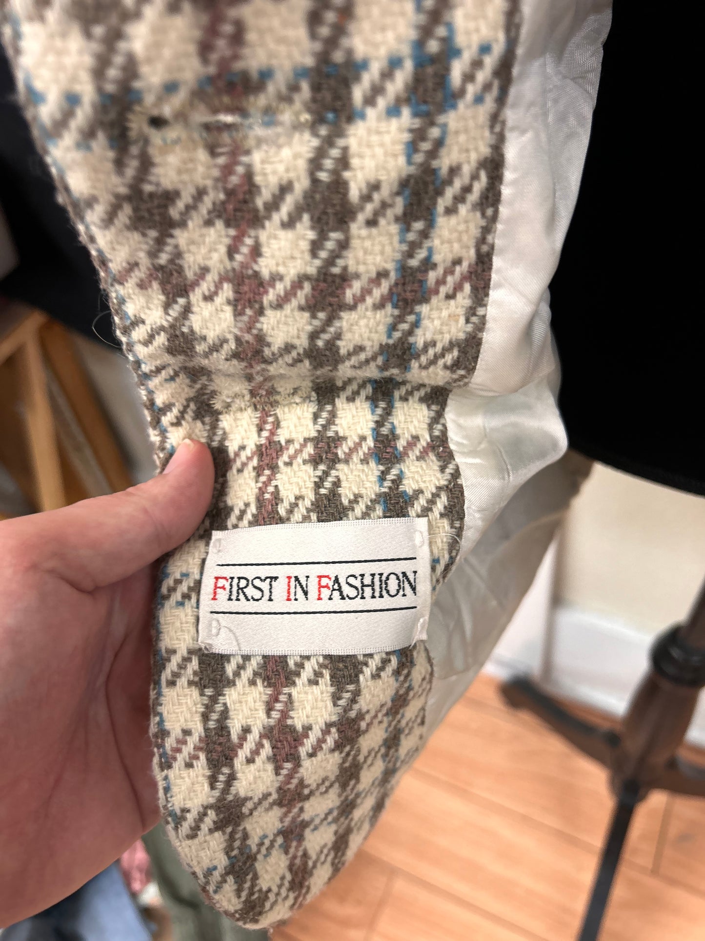 First in fashion 8 brown plaid wool jacket