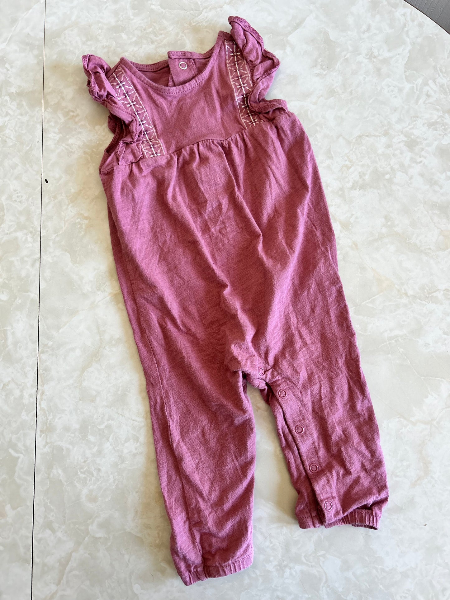 Carters 12m pink ruffle embroidered romper