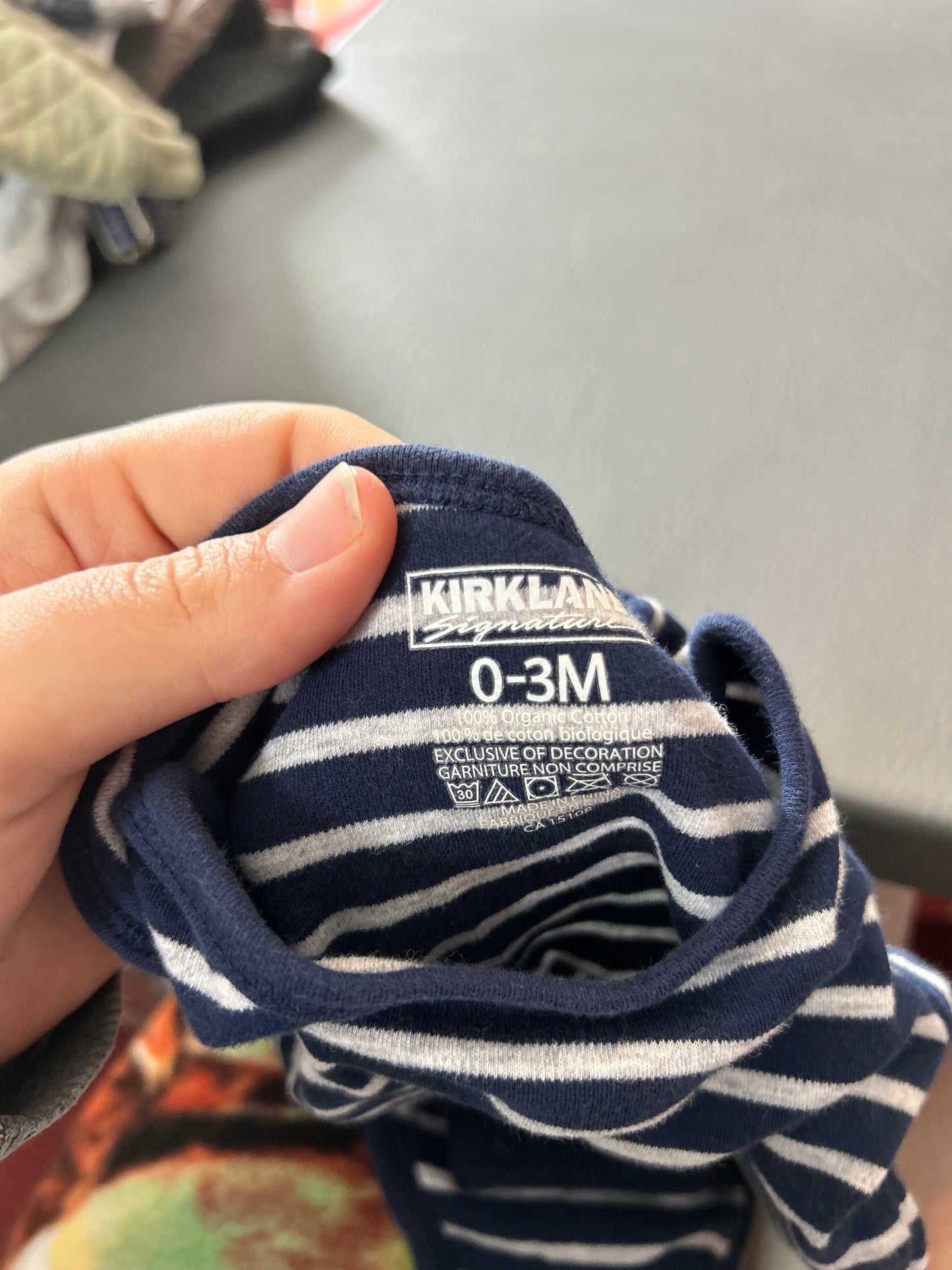 Kirkland 0/3m navy striped onesie