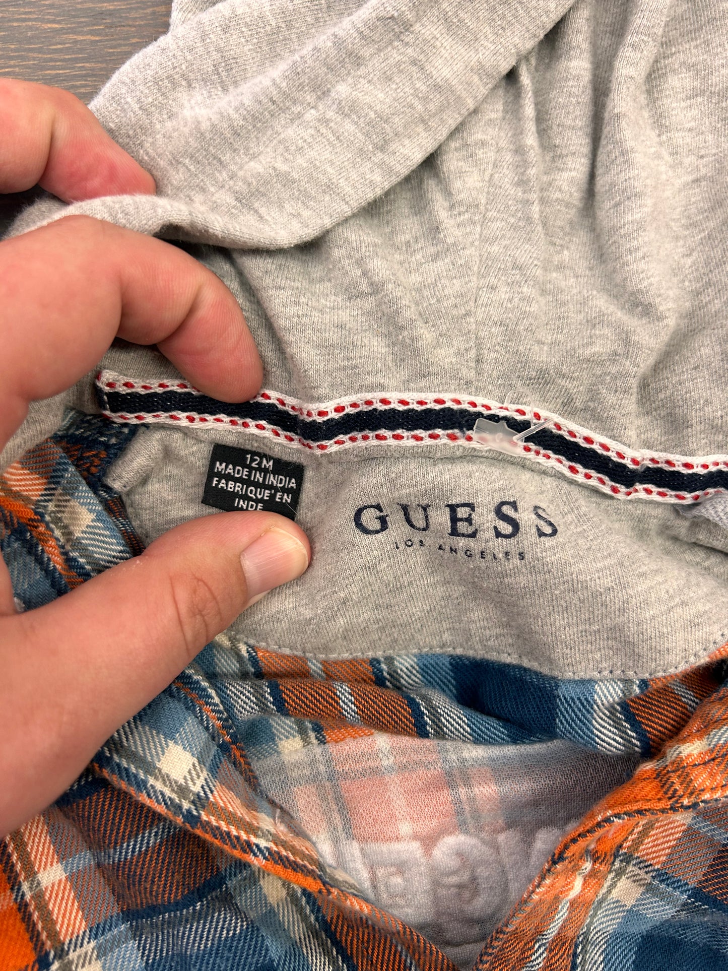 Guess 12m blue & orange hooded flannel