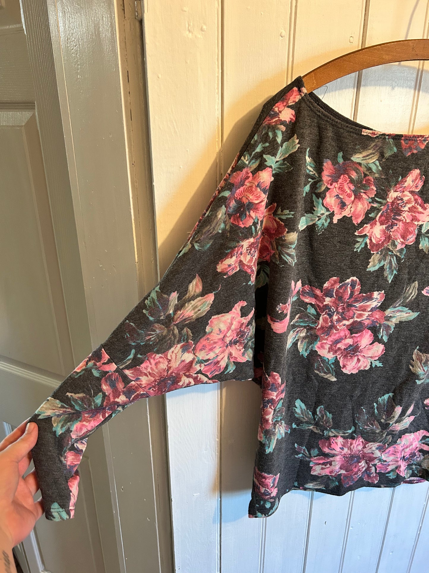 White birch large grey & pink floral top