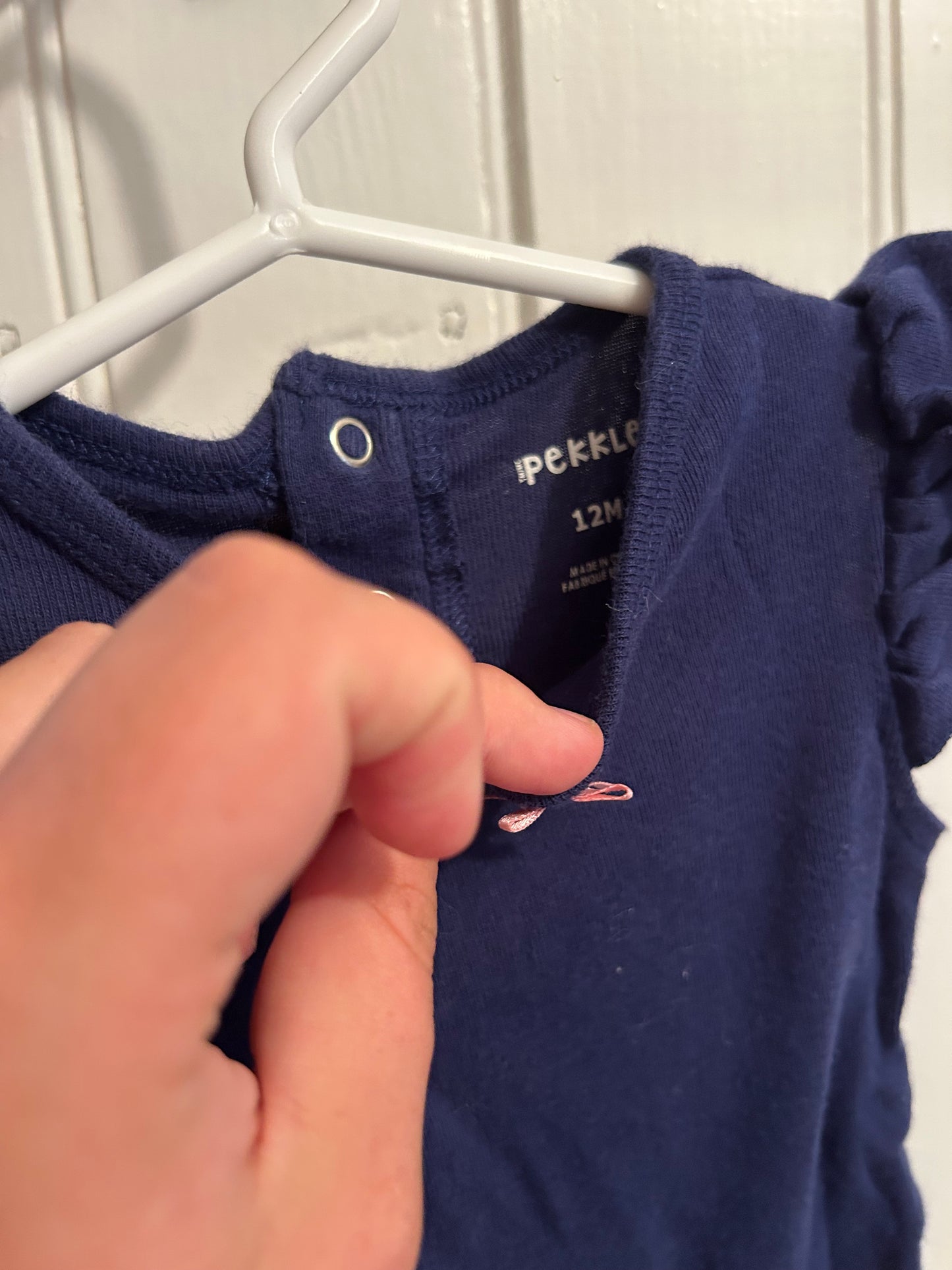 Pekkle 12m navy ruffle tank onesie