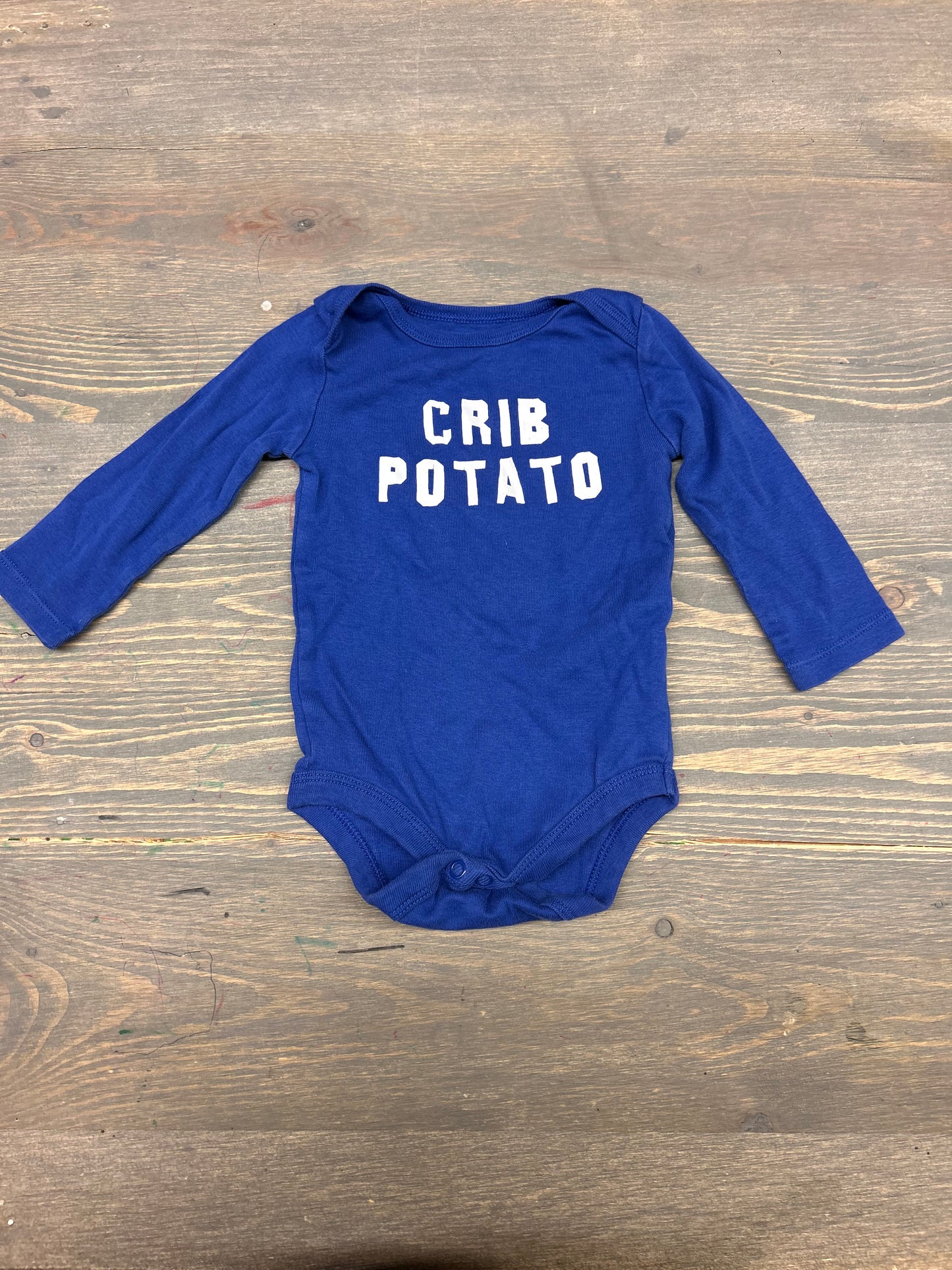 Joe fresh 6/12m blue crib potato onesie