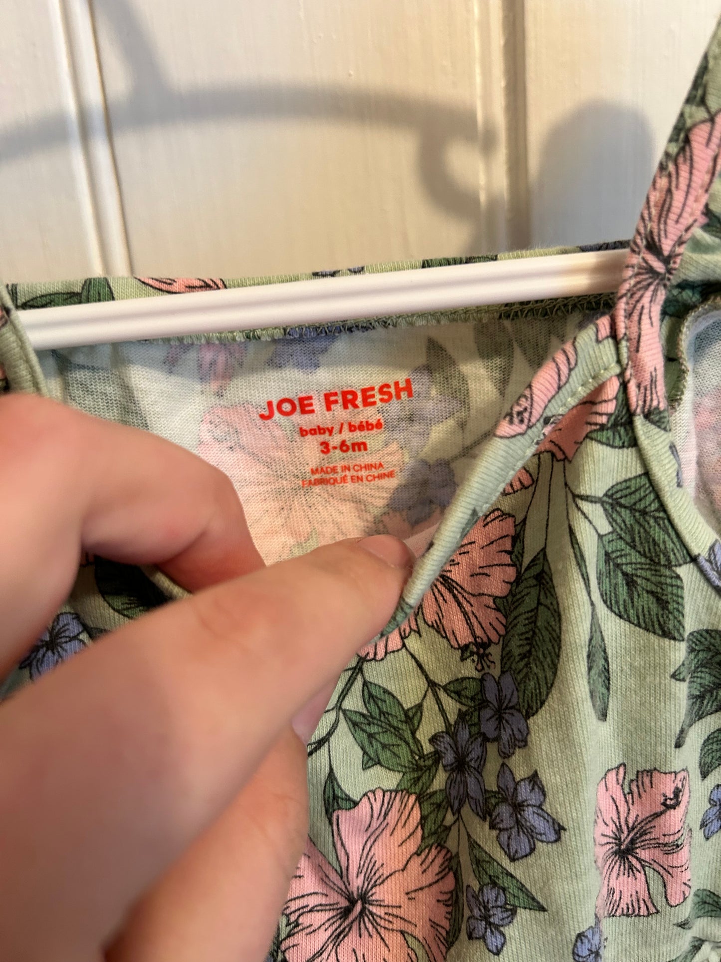 Joe fresh 3/6m pink & green floral romper