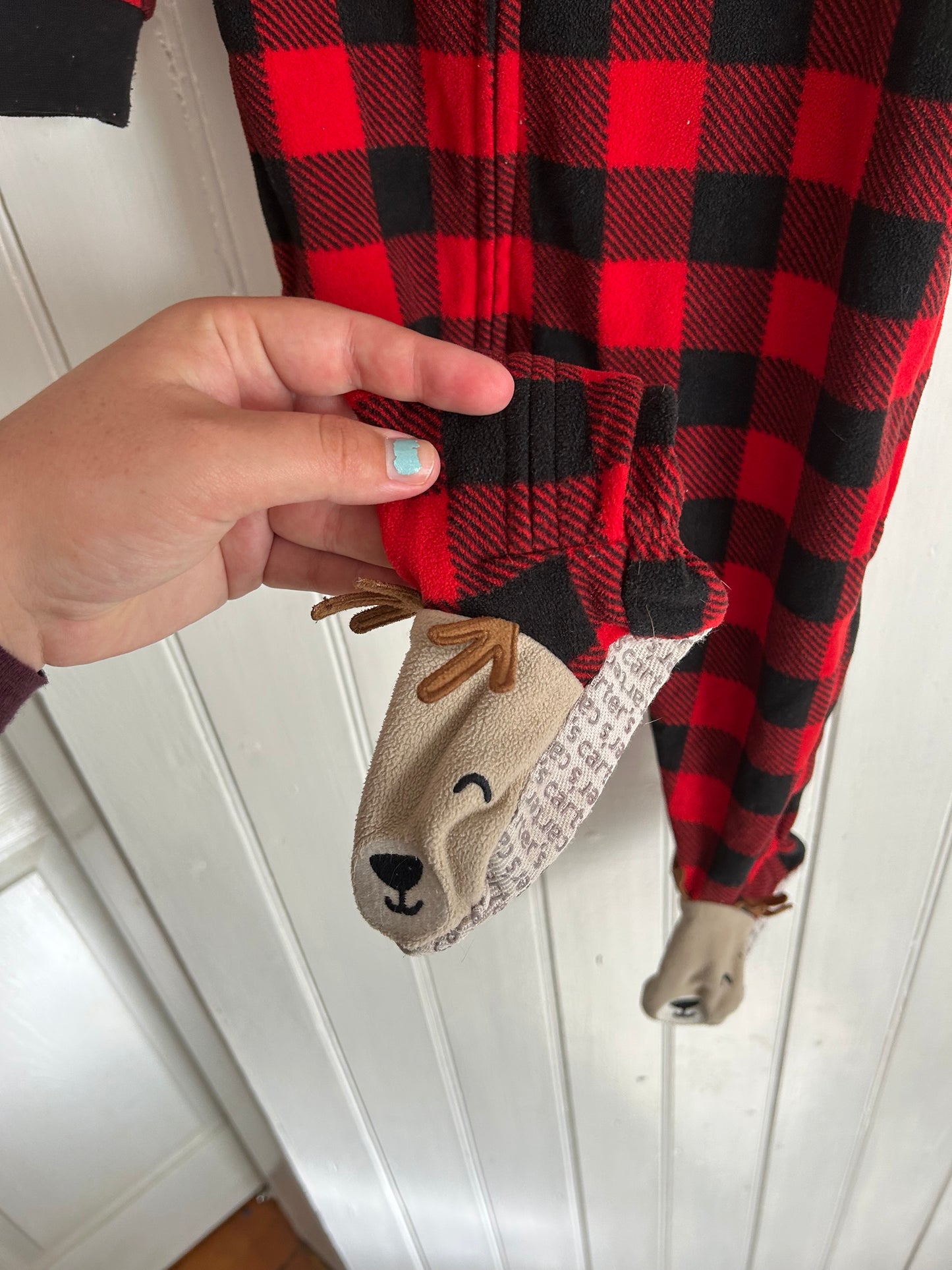 Carters 18m red gingham reindeer fleece sleeper