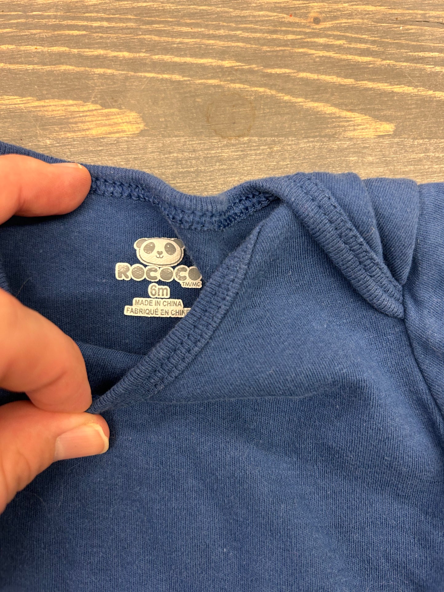 Rococo 6m blue short sleeve onesie