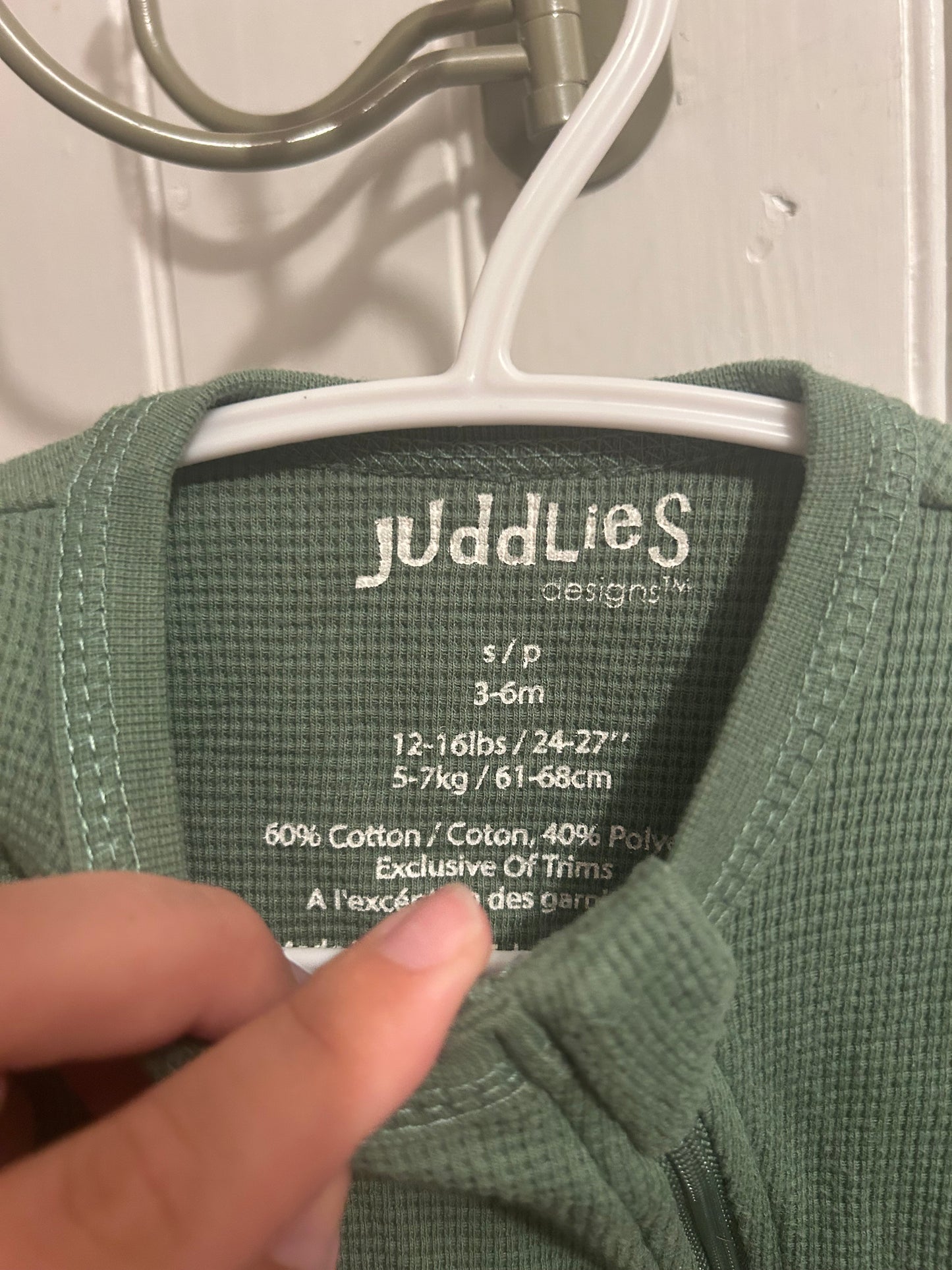 Juddles 3/6m green waffle knit zip up sleeper