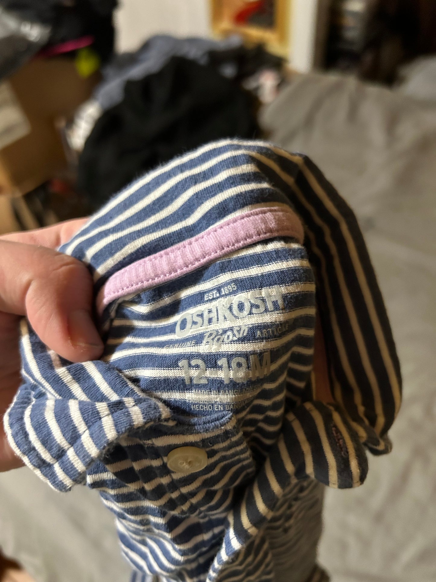 Oshkosh 12/18m navy blue striped polo shirt