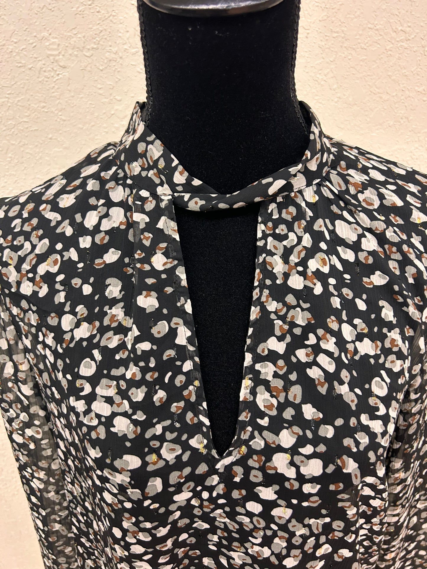 See u soon medium grey polka dot sheer vneck blouse