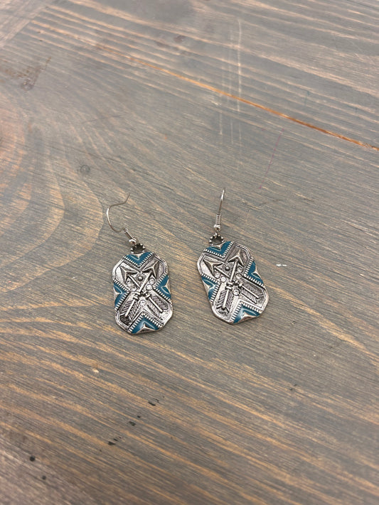 Silver & teal arrow Earrings