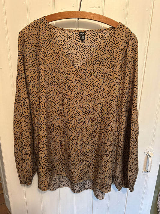 Shein xl black & brown cheetah like vneck blouse