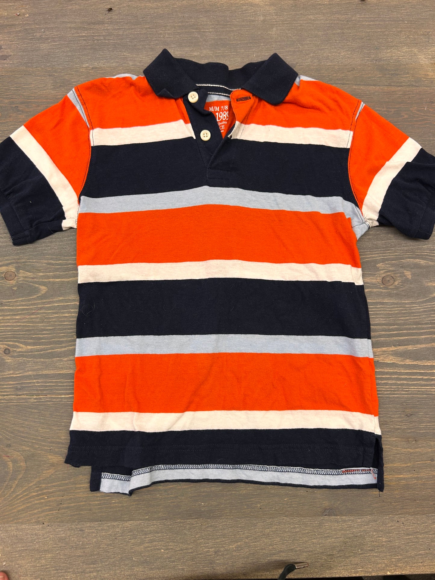 Children’s place 7/8 orange & brown striped polo