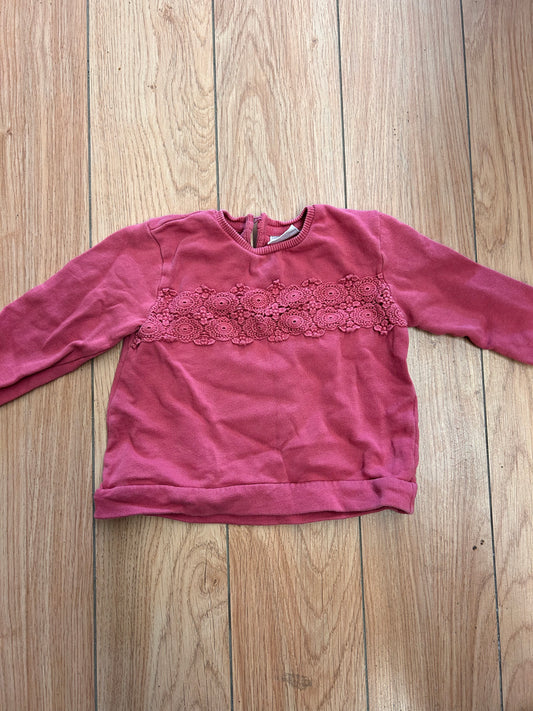 Zara 9/12m pink lace trim sweater