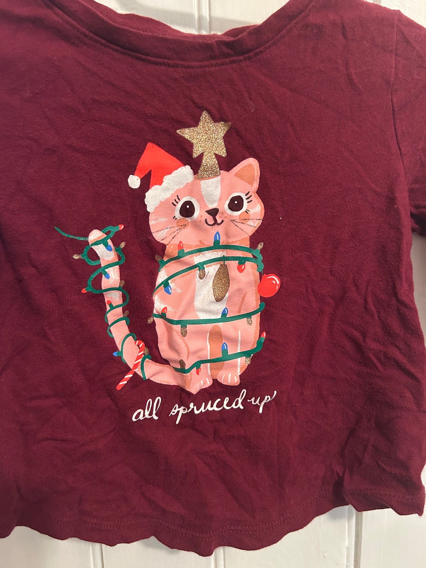 Old navy 18/24m burgundy festive cat shirt