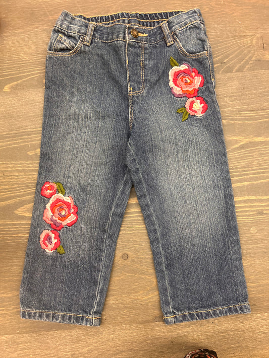 Vintage George 18/24m pink floral embroidered jeans