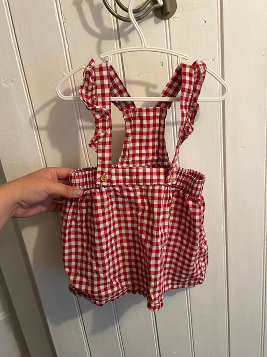 H&M 12/18m red gingham skirted overalls