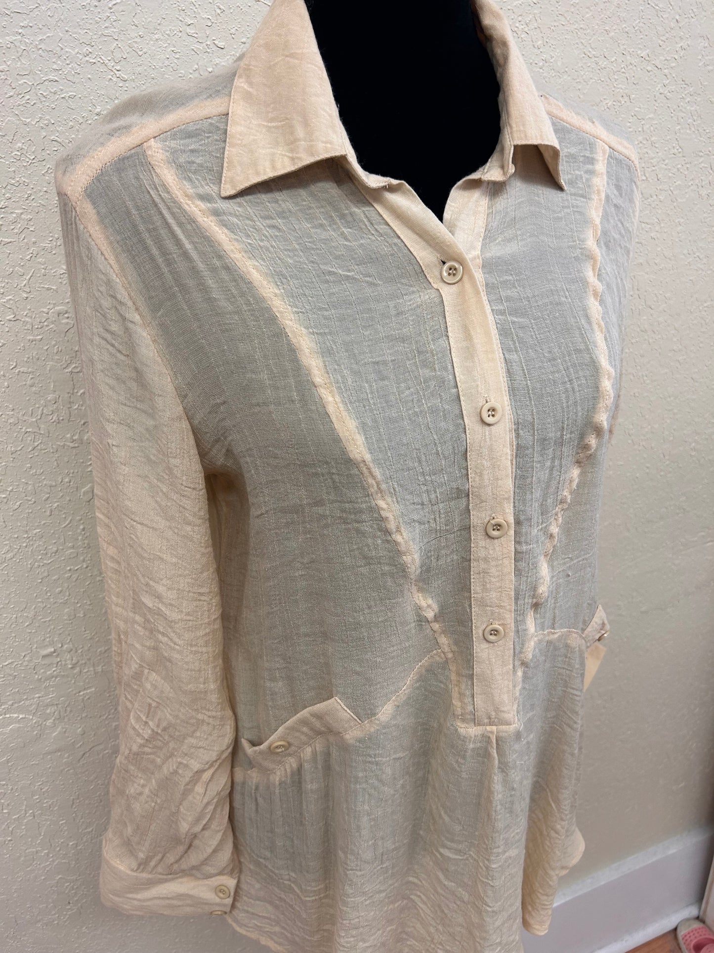 Simply irresistible large tan long sleeve button down blouse