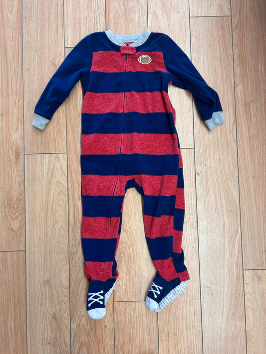 Carters 2t blue & red striped football fleece sleeper