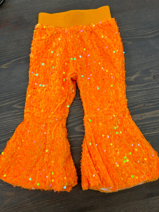 6/12m Orange sequin glitter bells