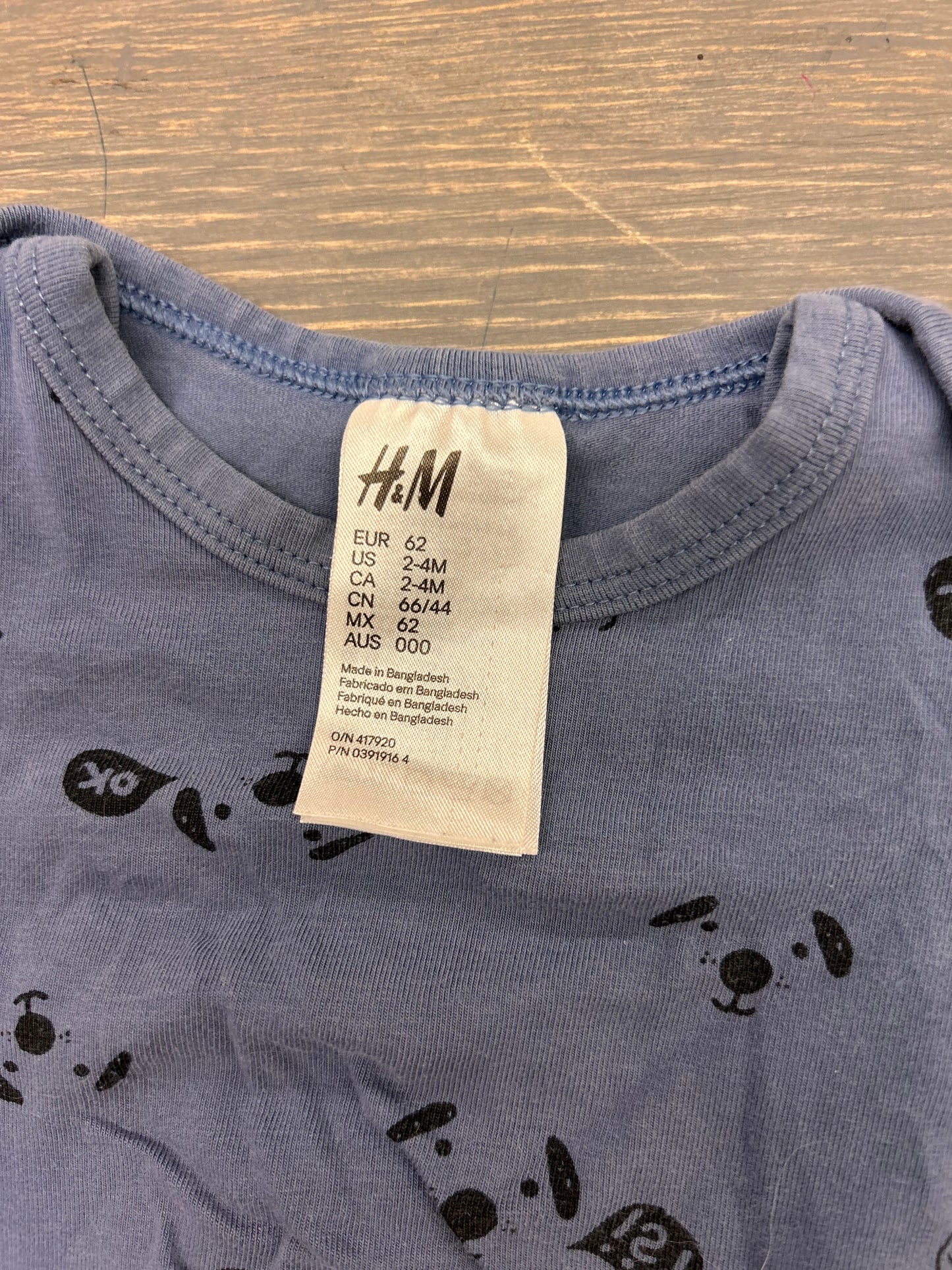 H&M 2/4m blue dog onesie