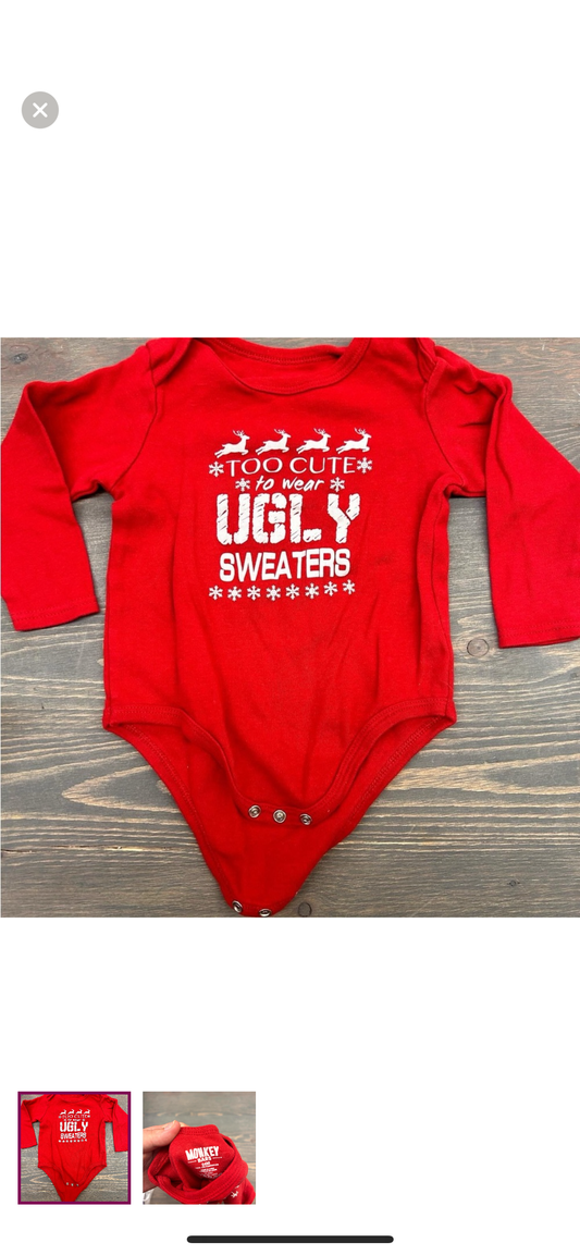 Monkey bars 24m red ugly sweater onesie