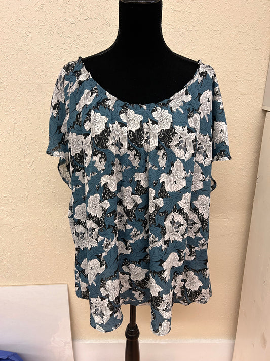 Joe fresh 2x blue & white floral blouse