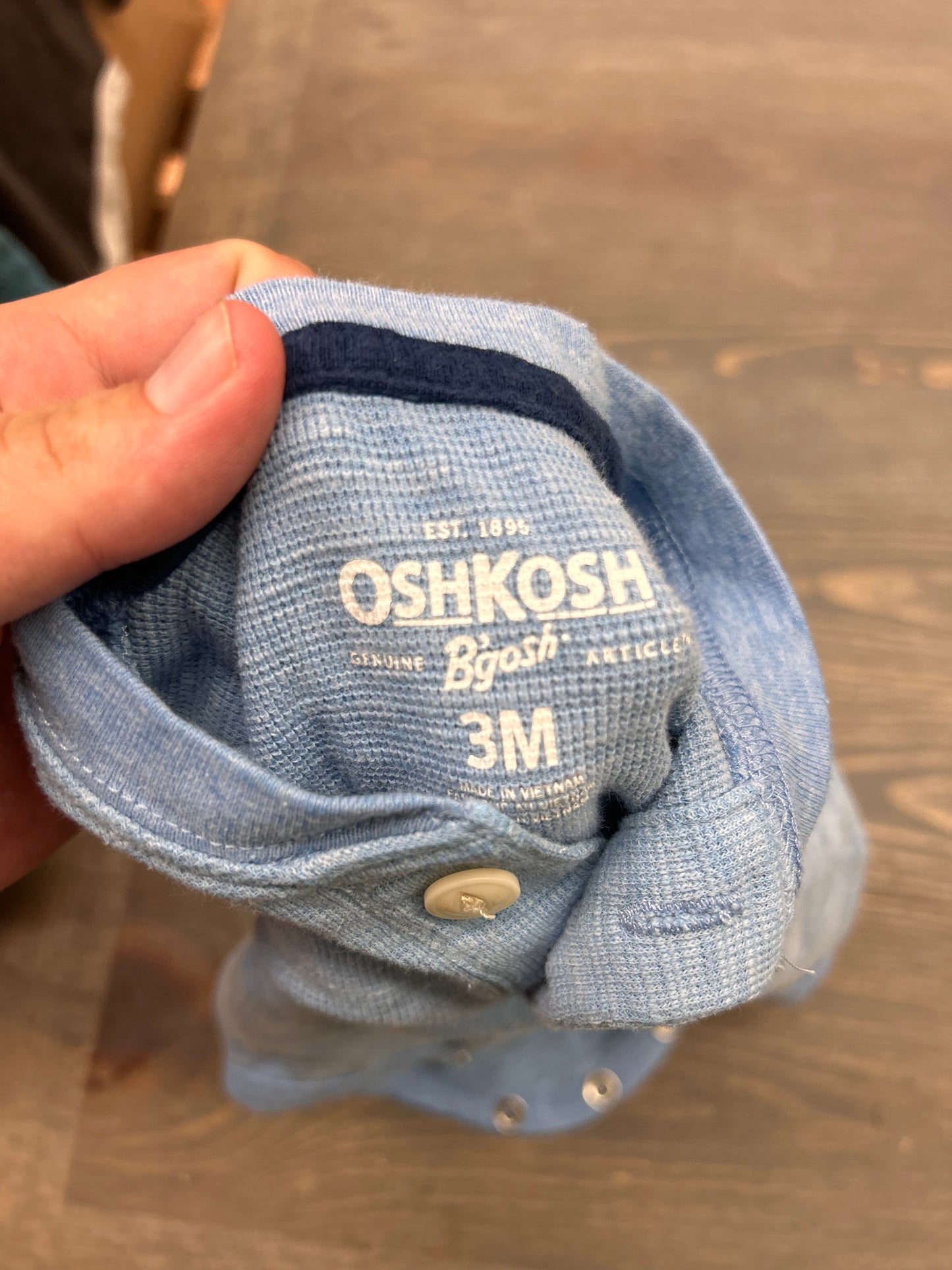 Oshkosh 3m blue long sleeve onesie