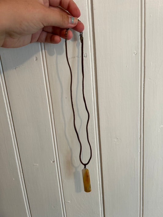 Handmade tan rectangular gemstone pendant necklace