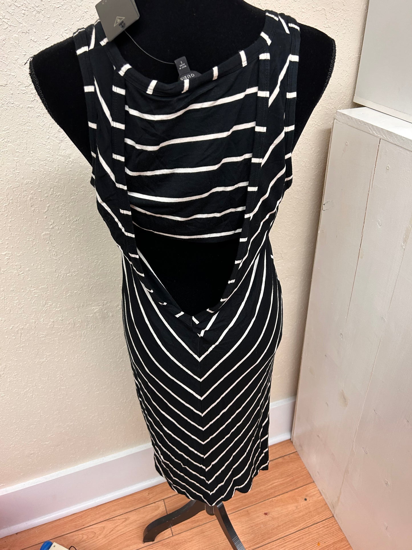 NEW guess small black striped midi dress with open back