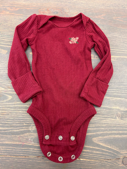 Carters newborn burgundy ribbed floral onesie