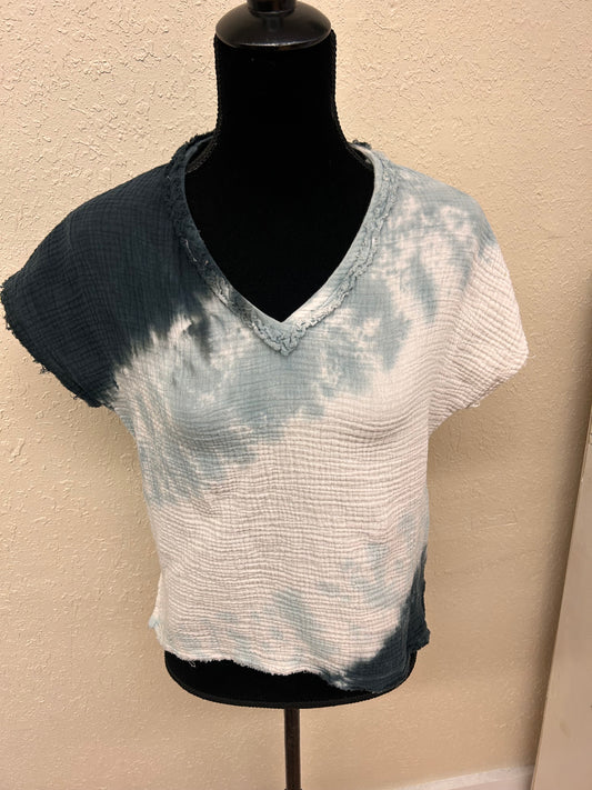 Charlie B medium blue tie dye blouse