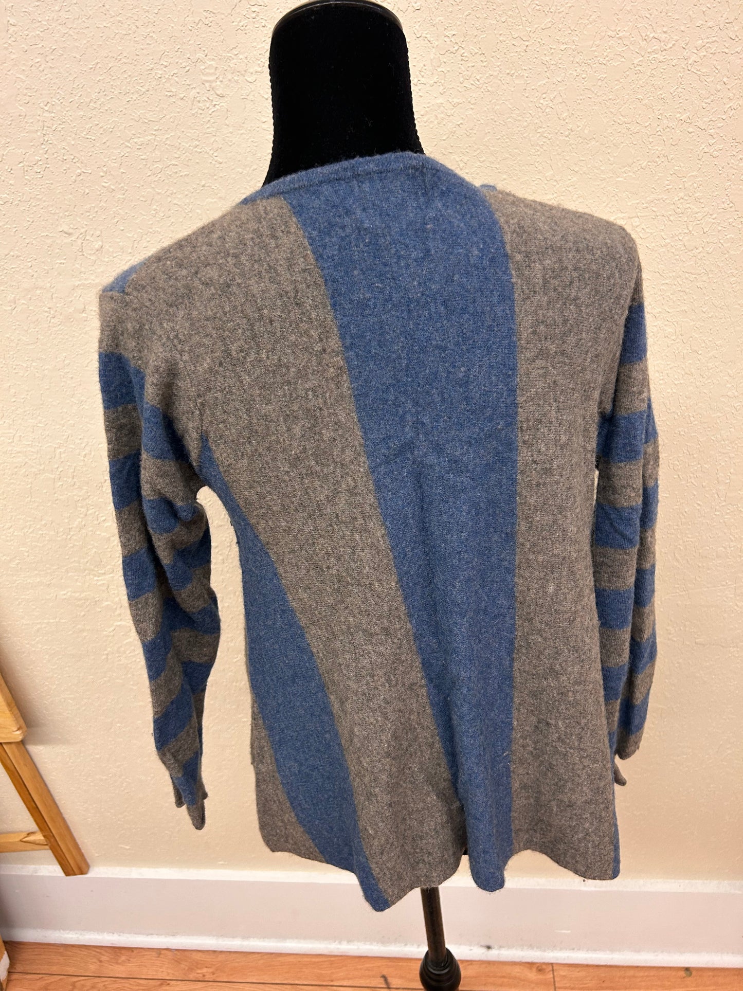 Masai medium merino wool blue & brown striped asymmetrical sweater