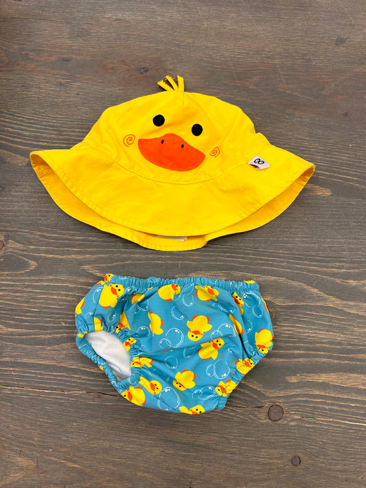 ZOOcchini 6/12m duck swim diaper and hat