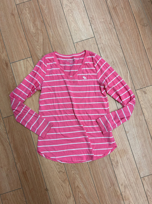 Abercrombie 14 pink striped long sleeve shirt