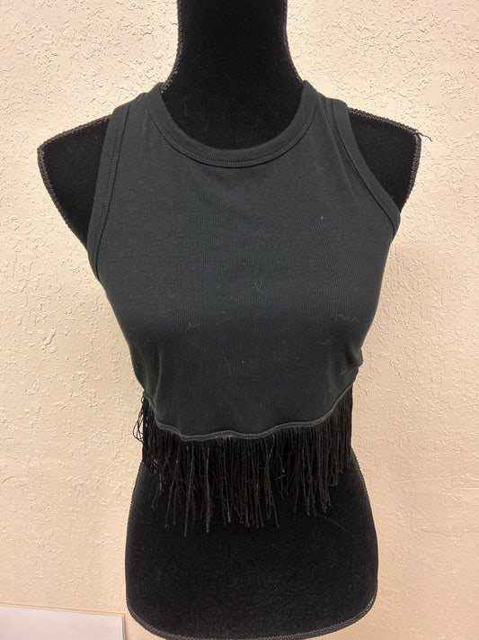 Shein large black fringe crop top