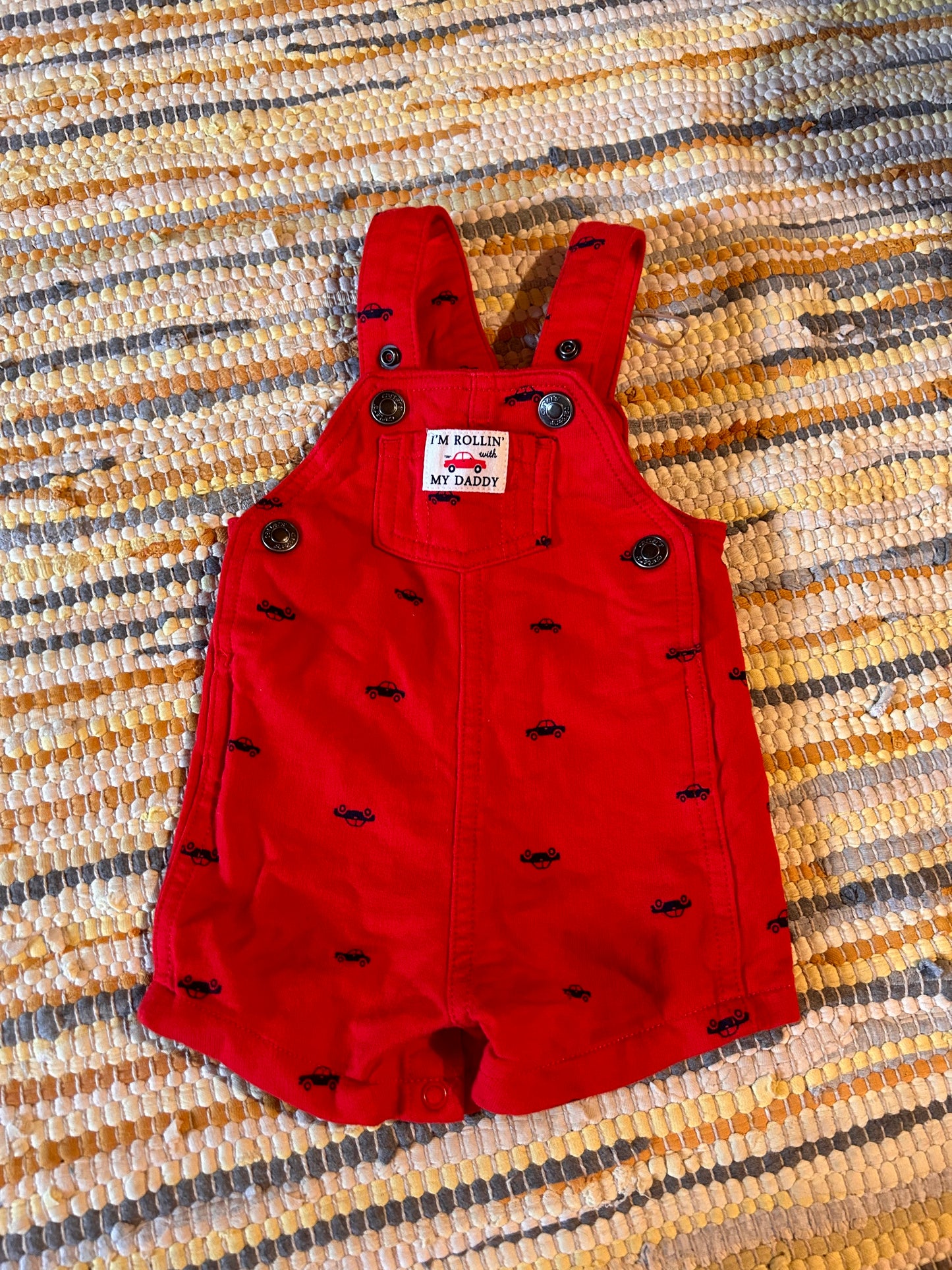 Carters 3m red car print shorts overalls