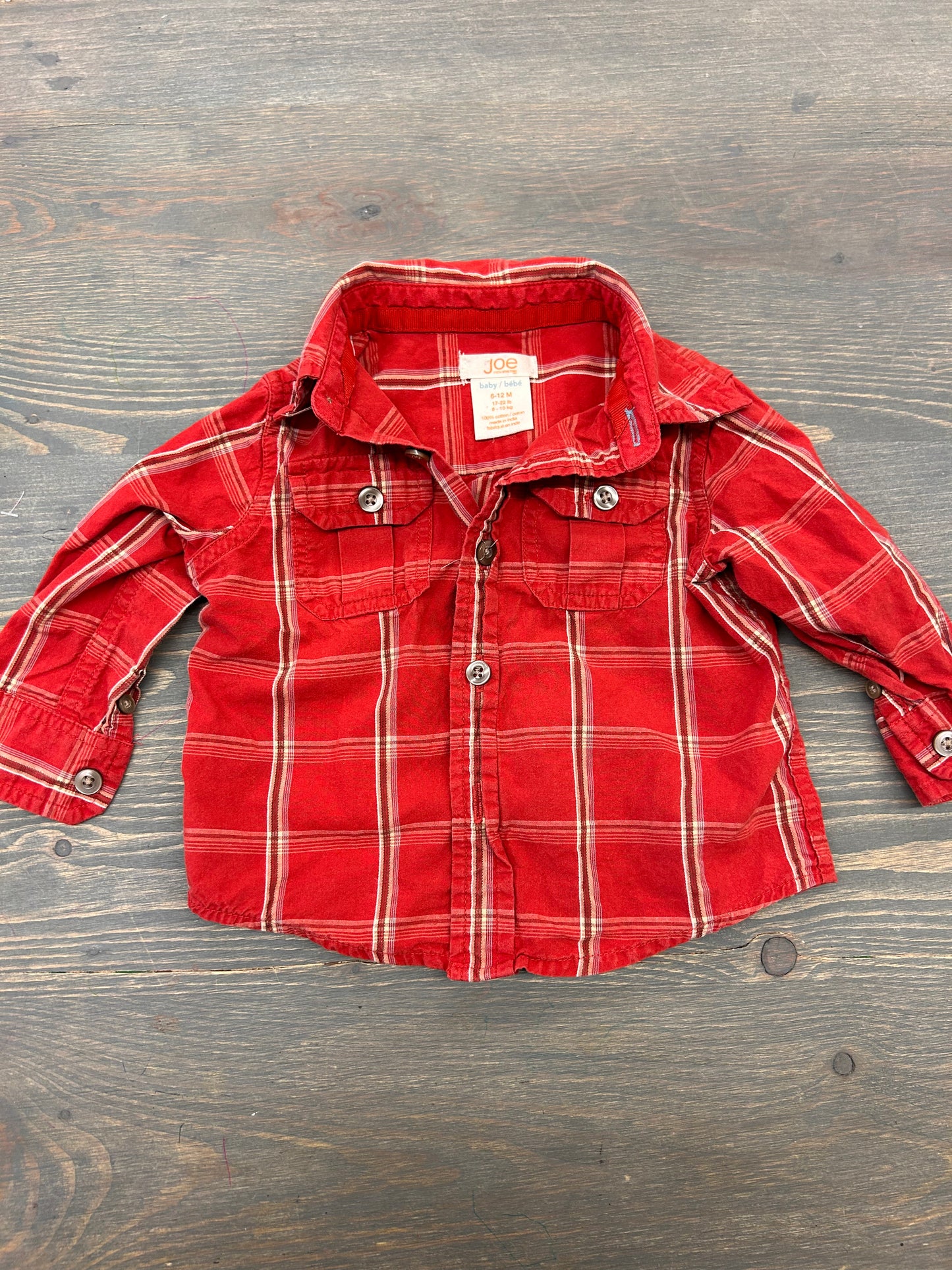 Joe fresh 6/12m red flannel