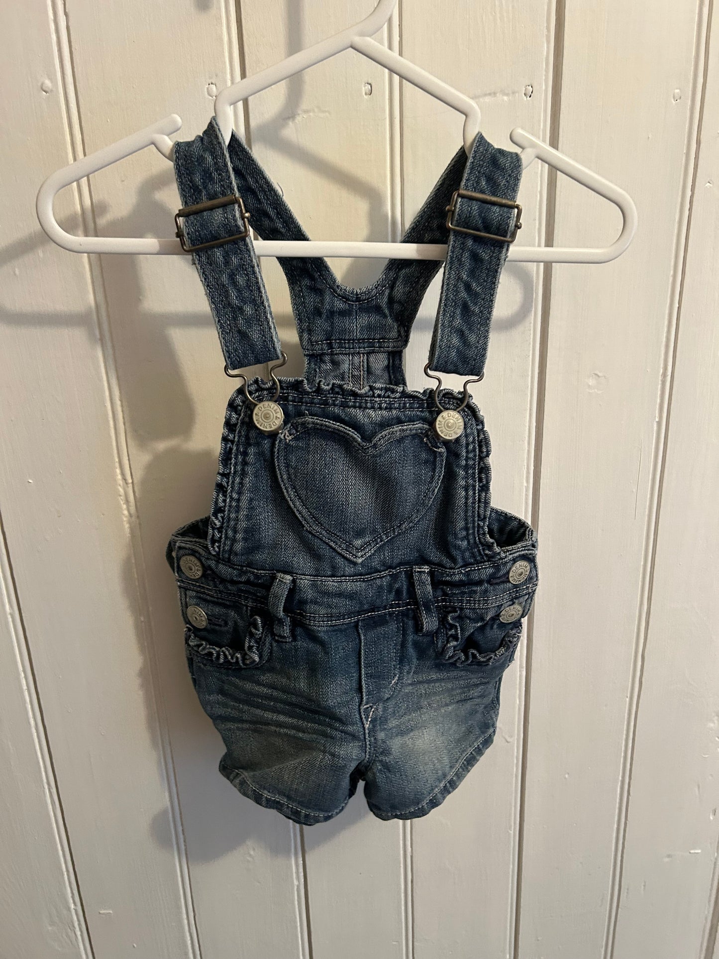 H&M 18/24m medium wash heart denim overalls