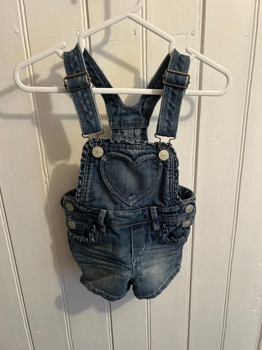 H&M 18/24m medium wash heart denim overalls