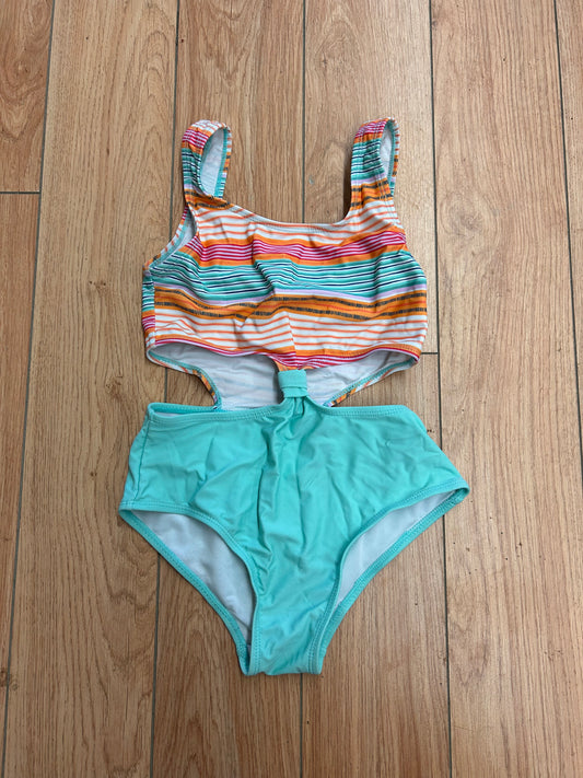 Mandarine & co 10 teal & orange striped swimsuit