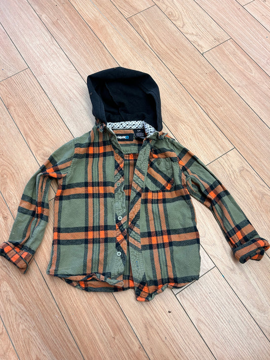 Hawk youth small green & orange hooded flannel