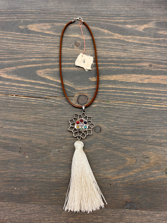 Gemstone floral tassel necklace