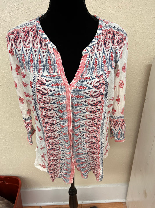 Lucky brand large red & blue paisley button up blouse