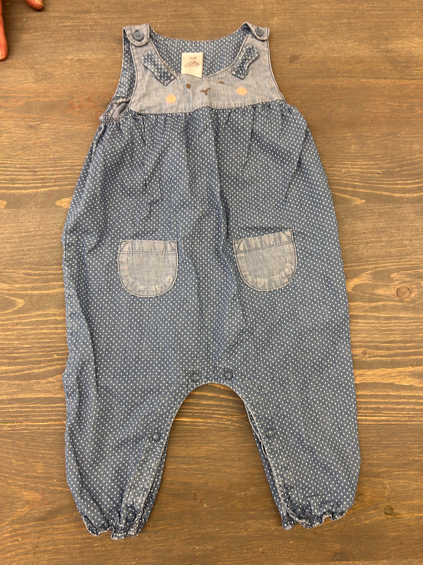 Next 6/9m polka dot denim romper overalls