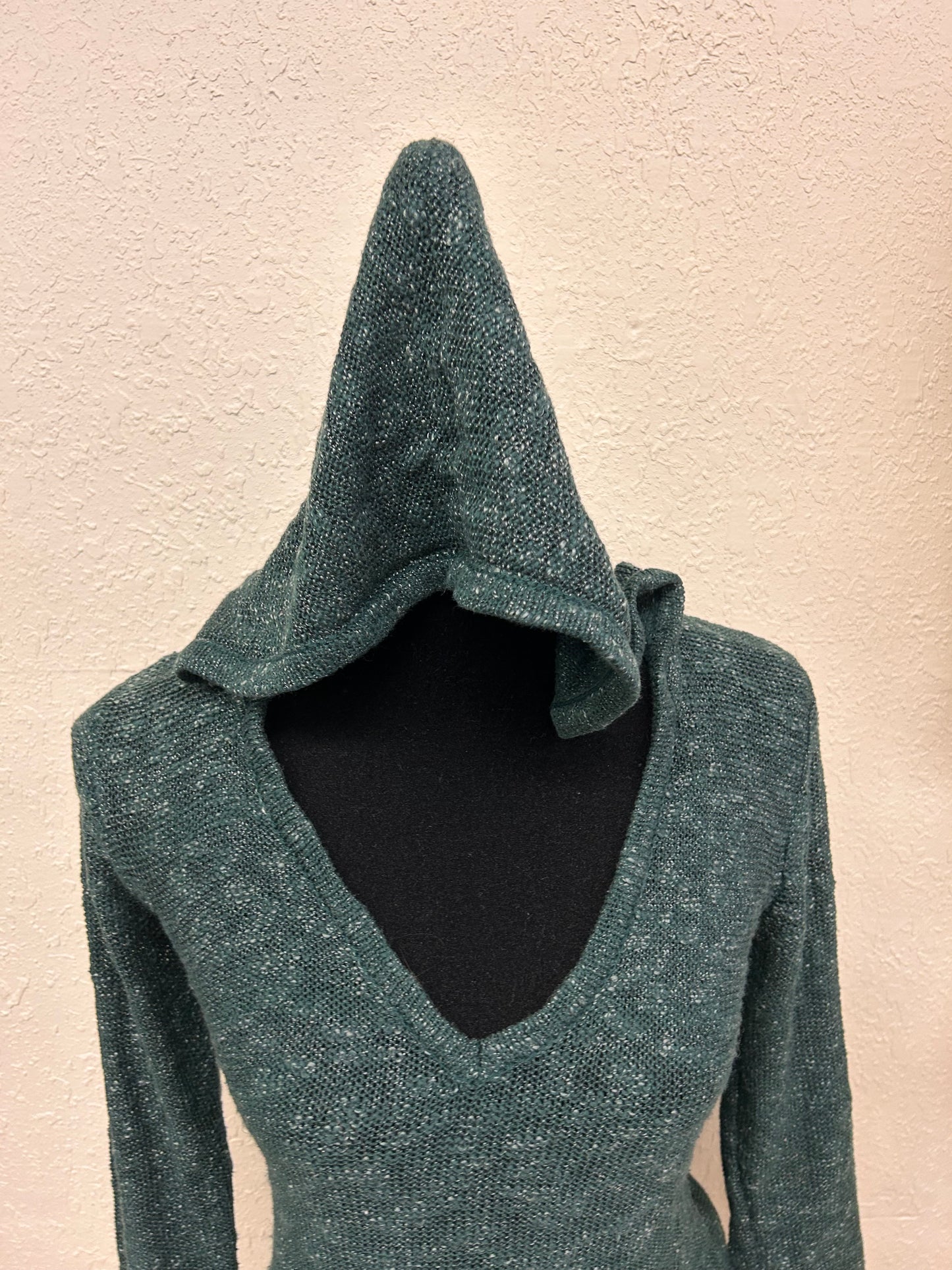 Firefly small green vneck hooded lightweight sweater