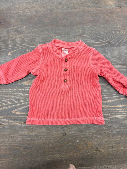 Carters 3m pink waffle knit long sleeve top