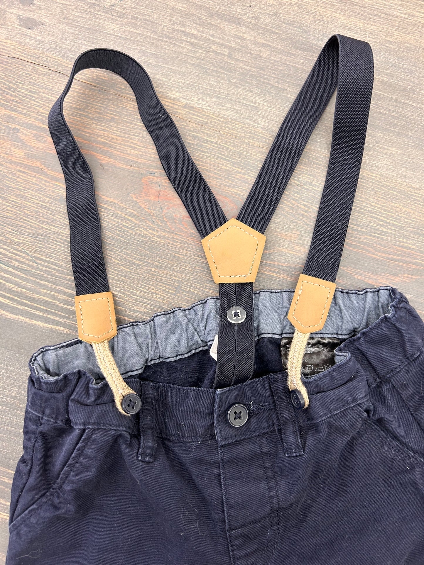 H&M 12/18m navy suspender pants