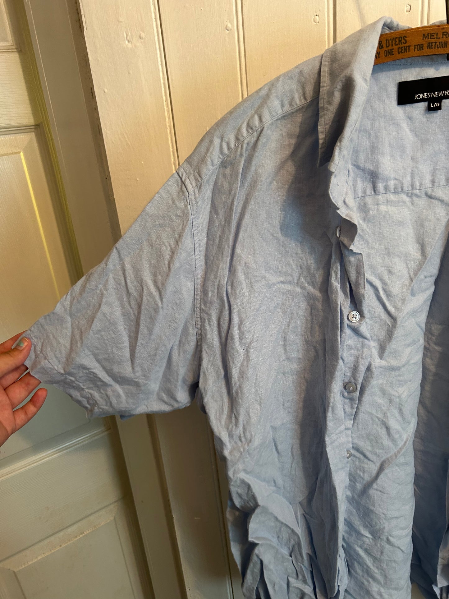 Jones New York large blue linen button up shirt