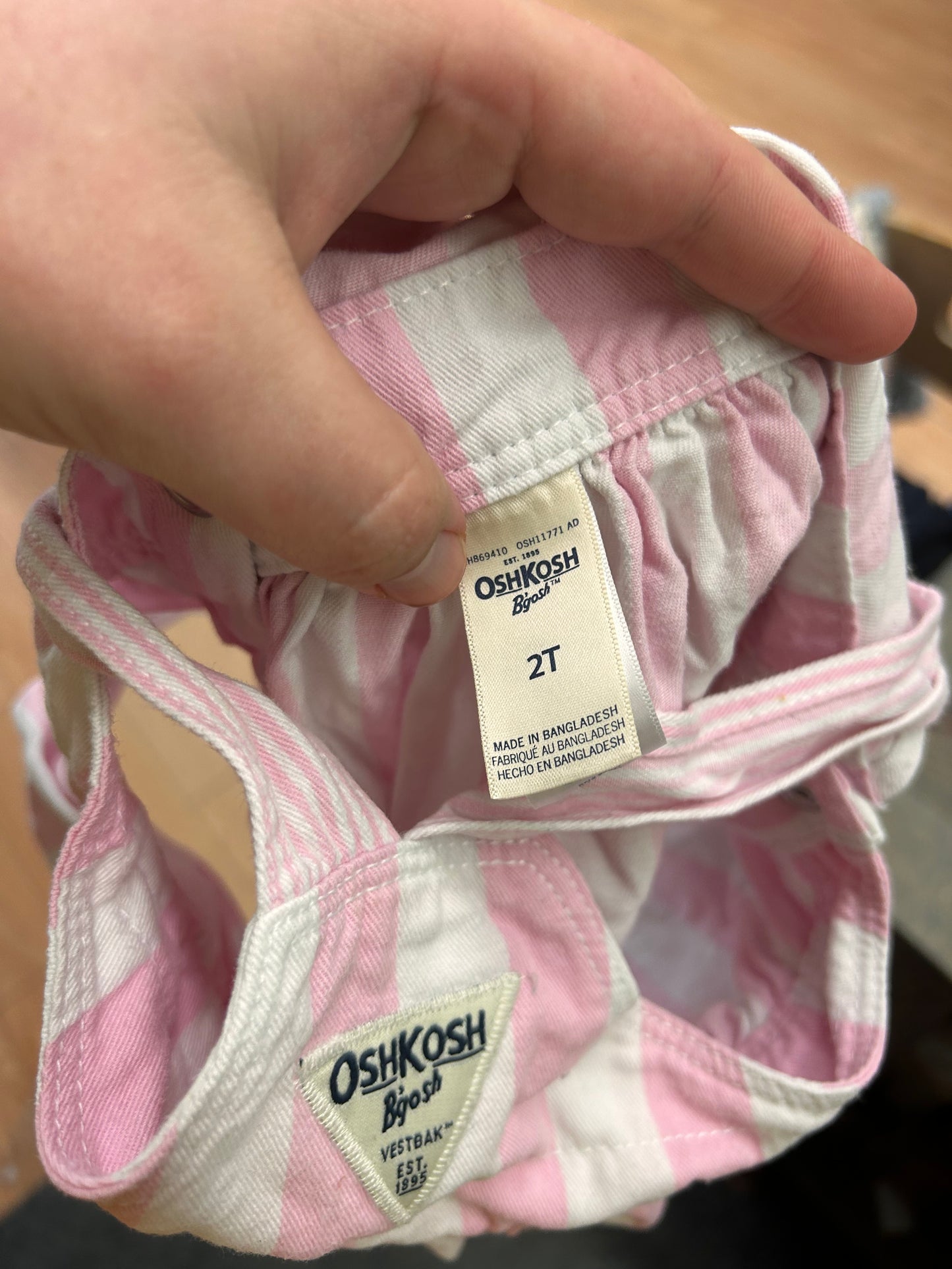 Oshkosh 2t pink striped skirted overalls