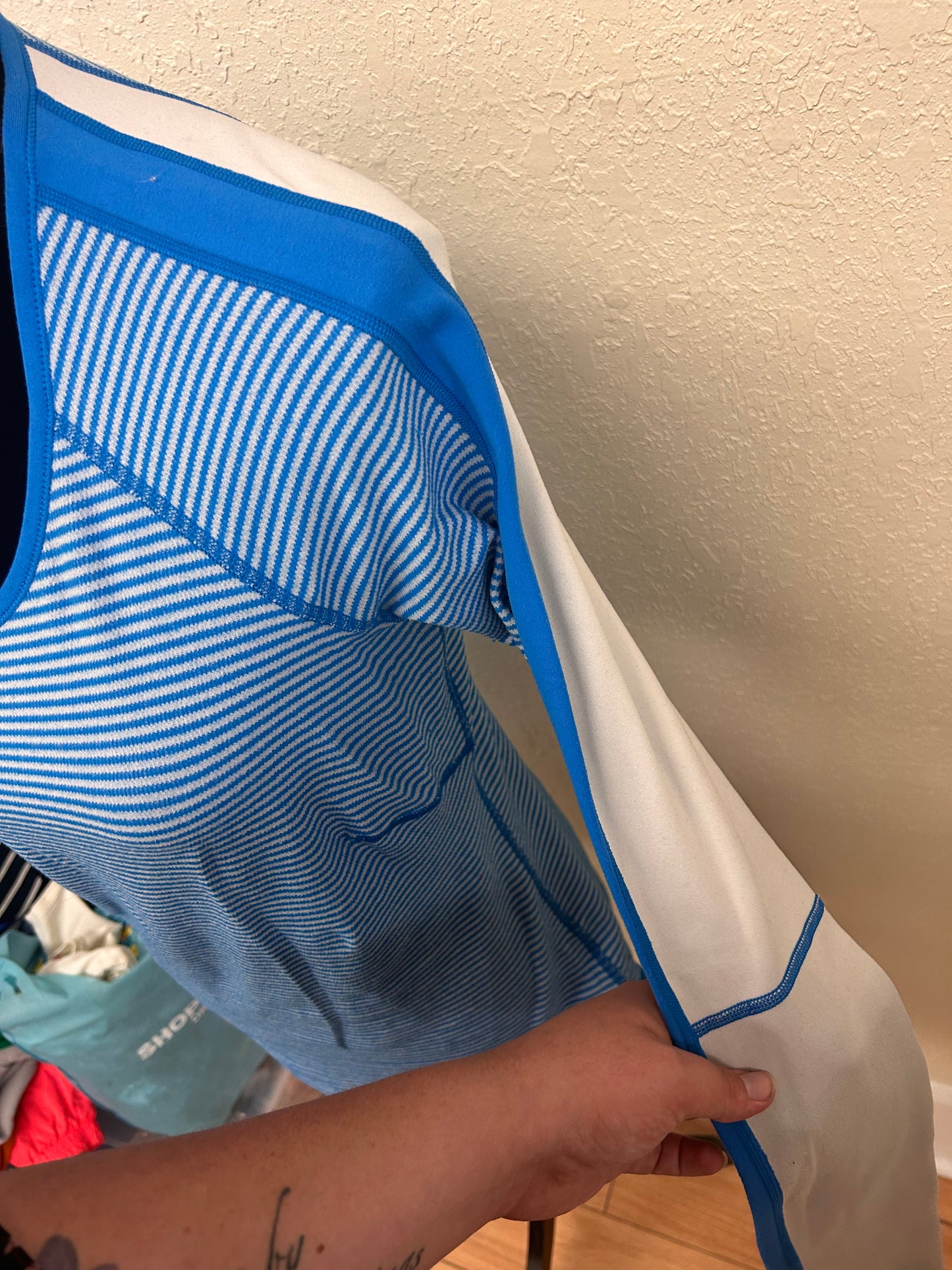 Lululemon 12 blue striped reversible long sleeve shirt